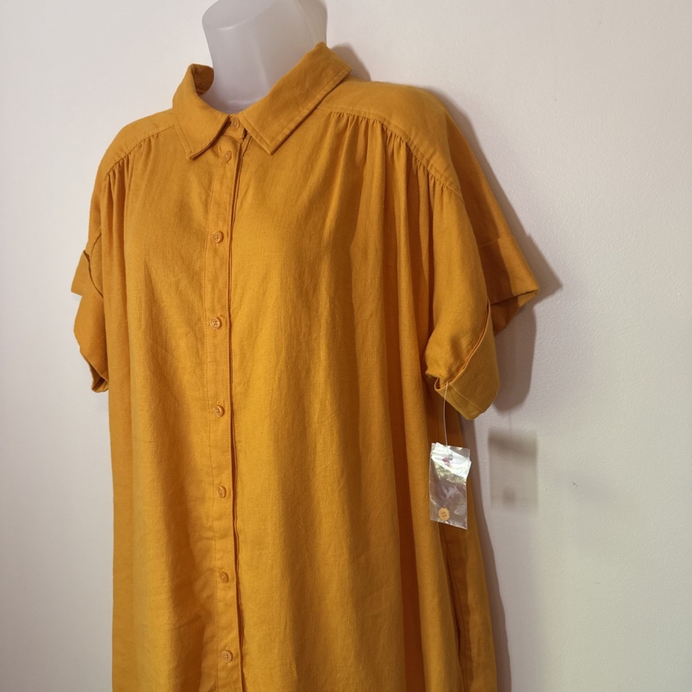 Ophelia Roe Button Up Shirt Dress Womens Size XL Linen Yellow Casual Flowy NWT - Picture 2 of 9